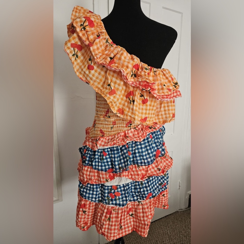 Colorful Ruffled One-Shoulder Dress Farm Rio Gently used - Picture 5 of 5